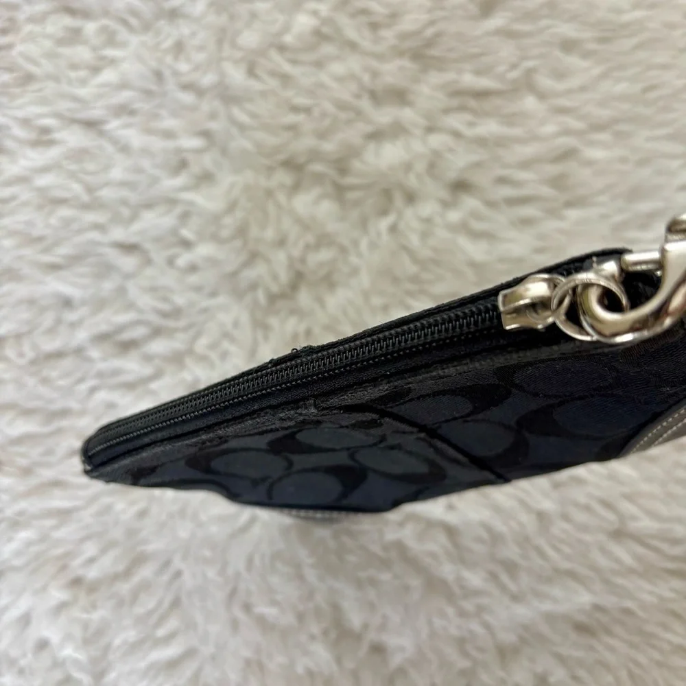 Coach CC Signature Canvas Black Leather Wristlet with Charm